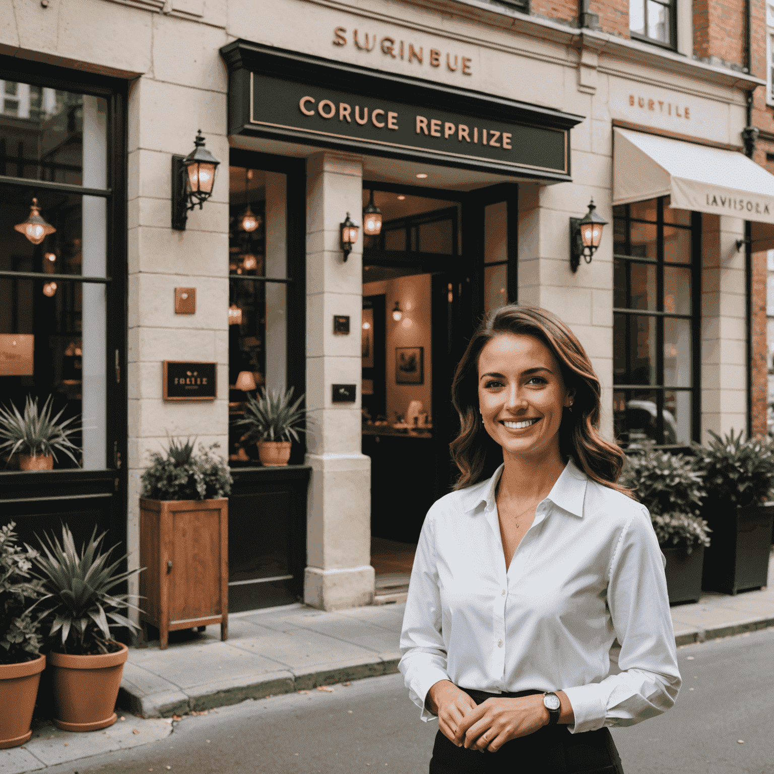 A collage showing a small boutique hotel exterior, a smiling receptionist, and a graph with increasing revenue