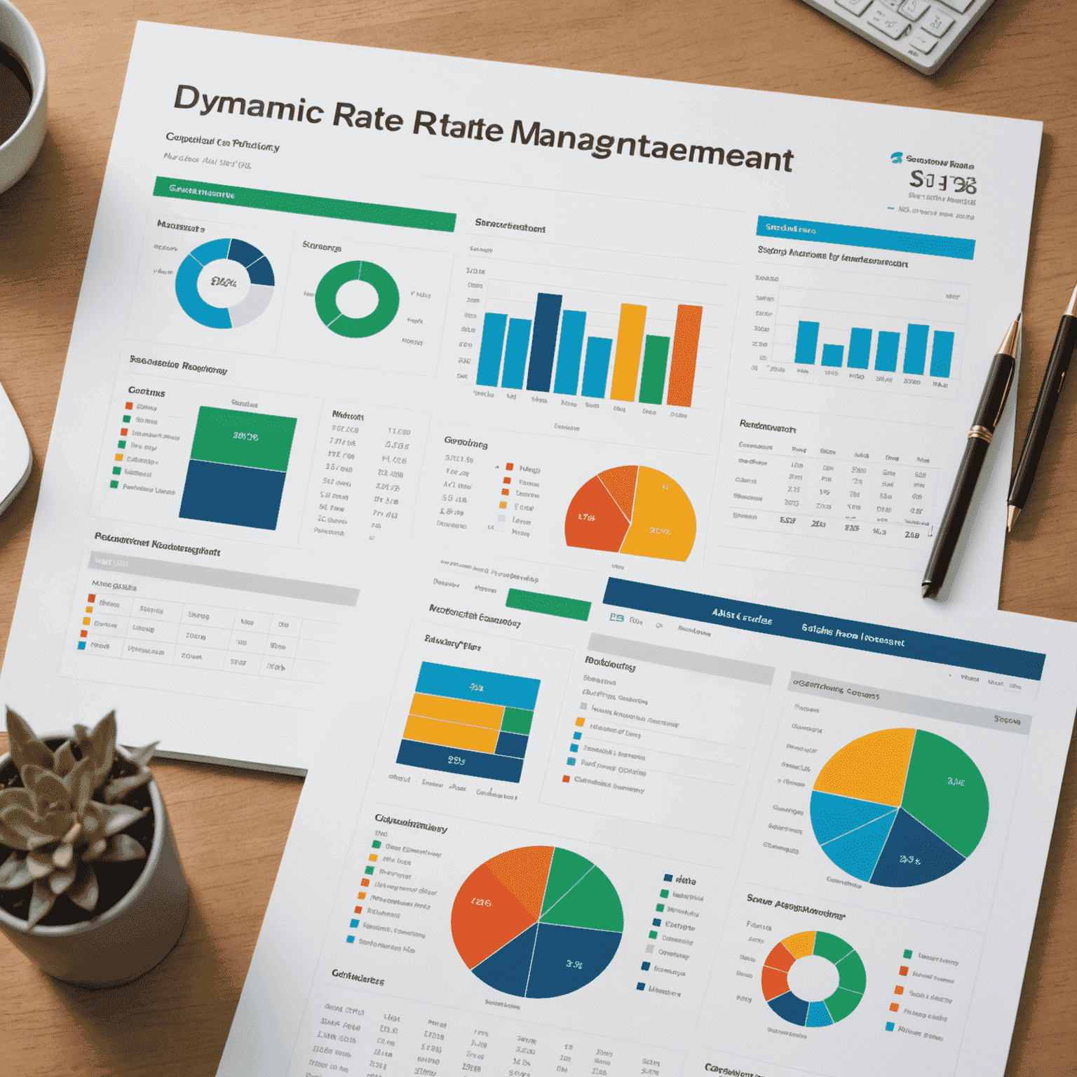 Visual representation of dynamic rate management showing graphs, calendars, and pricing adjustments based on occupancy and seasons