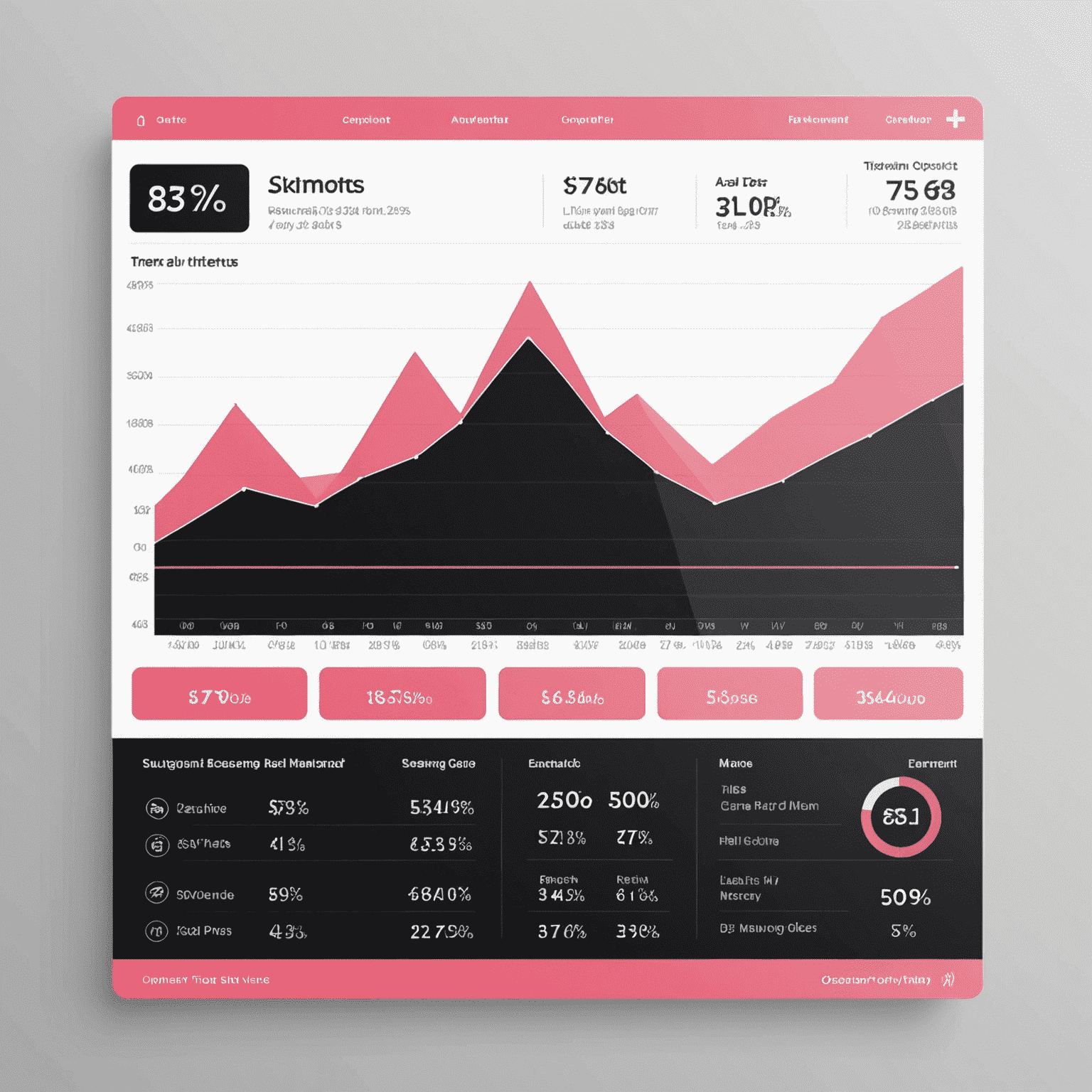 A graph showing dynamic pricing trends, with adjustable sliders for different seasons and occupancy levels. The interface uses a combination of black, white, and pink elements.