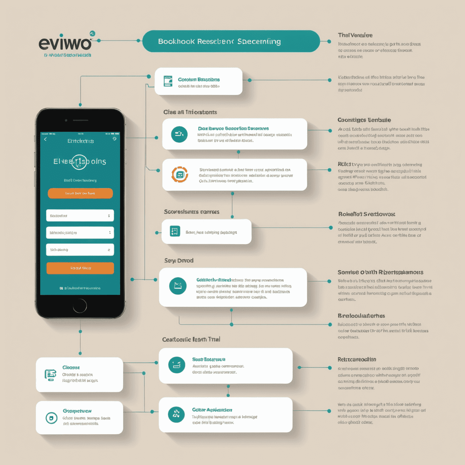 An infographic showing the simplified booking process using Eviiwo. It displays steps from receiving a reservation request to guest check-out, emphasizing the streamlined workflow and time-saving benefits.