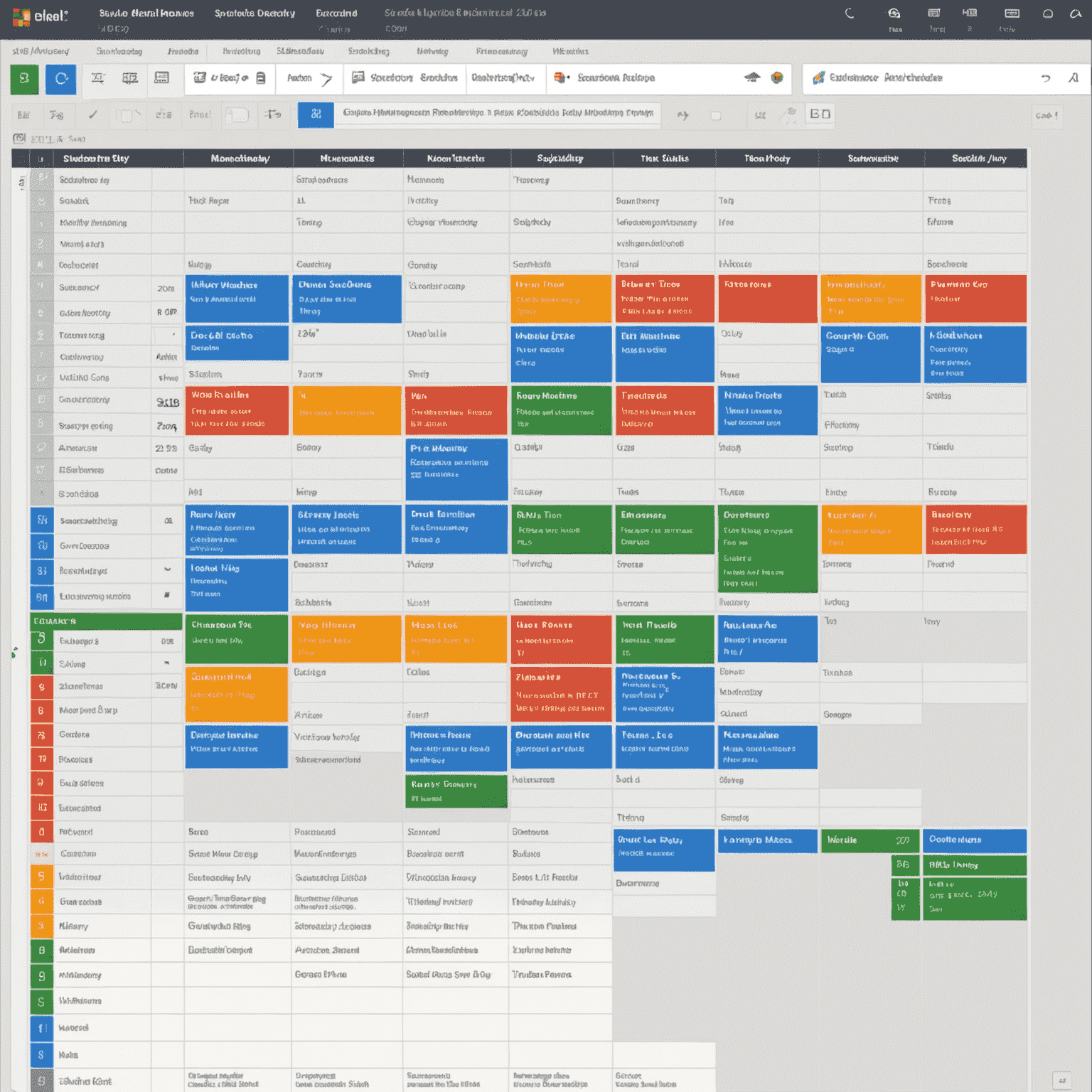A calendar view showing scheduled maintenance tasks for a hotel property. The calendar is color-coded to indicate different types of maintenance activities and their urgency levels.